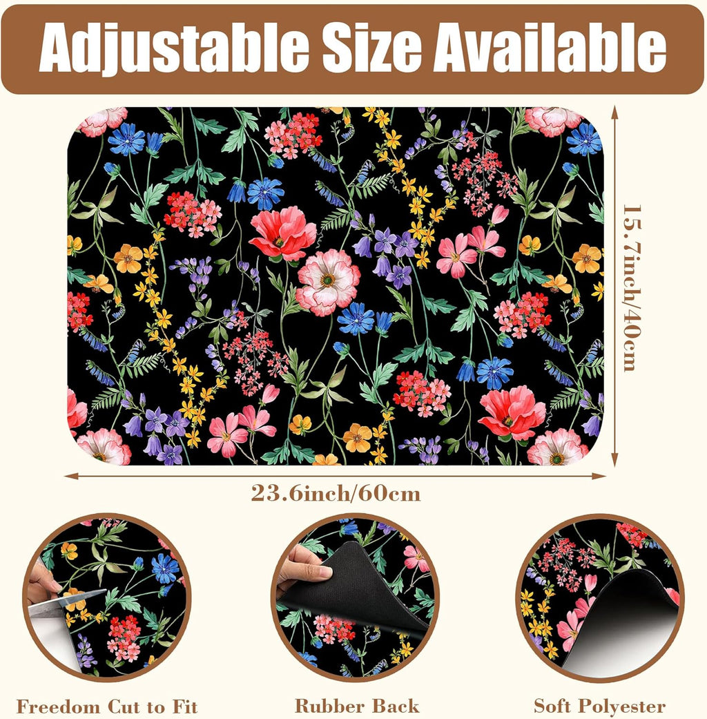 Beautiful Flowers Dish Drying Mat for Kitchen Counter Coffee Mat Hide Stain Absorbent Rubber Backed Drying Rack Pad Espresso Machine Coffee Bar Accessories 15.7 x 23.6 Inch