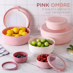 COOK WITH COLOR Prep Bowls with Lids- Wide and Deep Nesting Plastic Small Mixing Bowl Set with Lids, 12 Piece Set - Wide Bowls, Pink