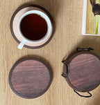 Absorbent Coasters for Drinks with Holder - 6packs, Silicone Coaster with Soft Felt Insert (4.3 inch Coasters with 4.5 inch Holder, Wooden Style)