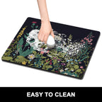 Rnivvi Dish Drying Mat for Kitchen Counter, 16 x 18" Cute Flower Theme Absorbent Heat Resistant Drying Pad with Non-slip Rubber, Coffee Bar Mats for Dish Rack Kitchen Decor Accessories, Black