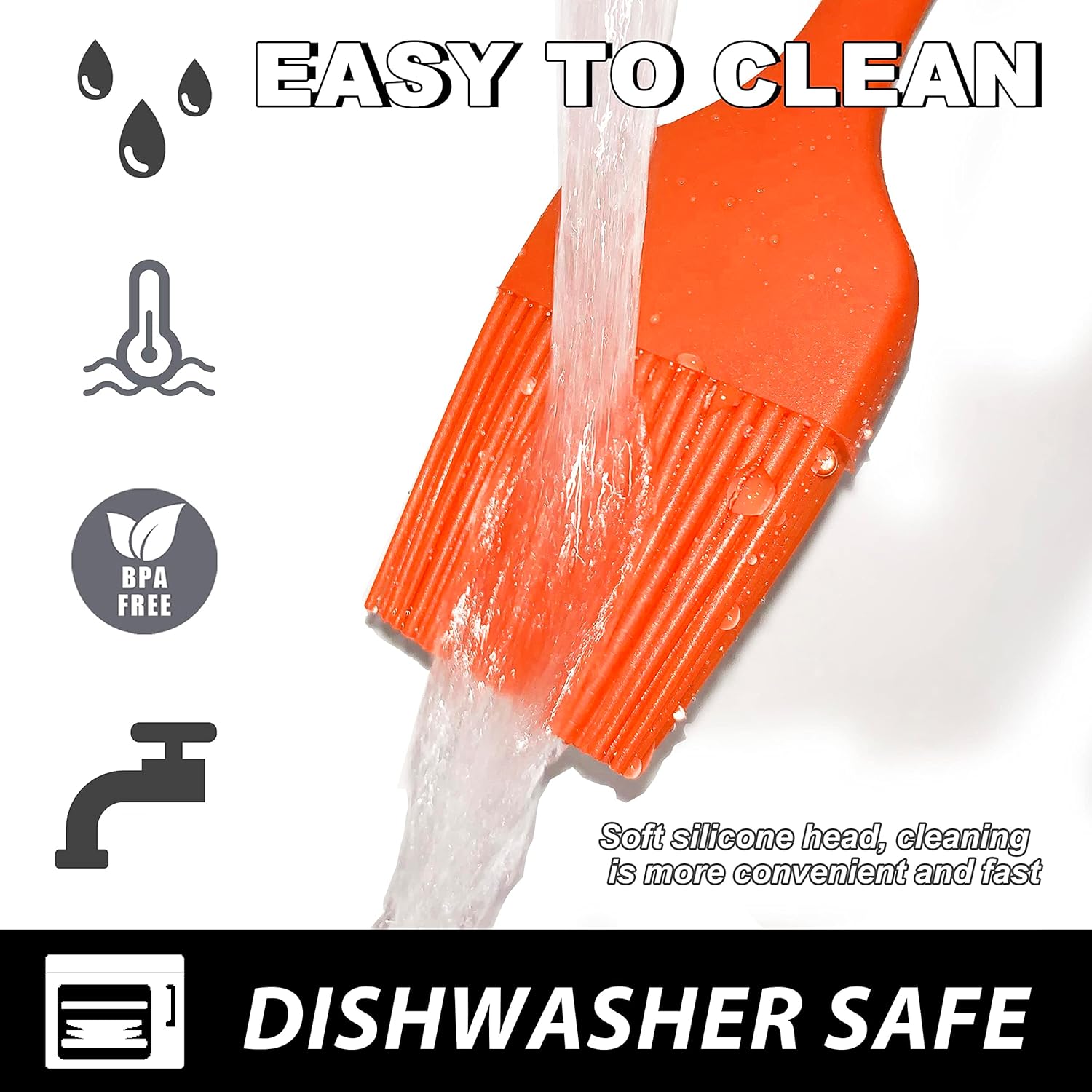 Anaeat Silicone Basting Pastry Brush- 2 Pack Heat Resistant Brushes with Soft Bristles, Hygienic Seamless Design, Marinade Brush Great in Baking for Spreading Oil Butter Sauce BBQ Grill (Orange)