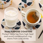 Black Terrazzo Drink Absorbent Coasters with Holder Set of 6, Ceramic Coaster for Drinks, Coffee Table Decor, Water Absorbing Stone Coaster for Drinks (Midnight)