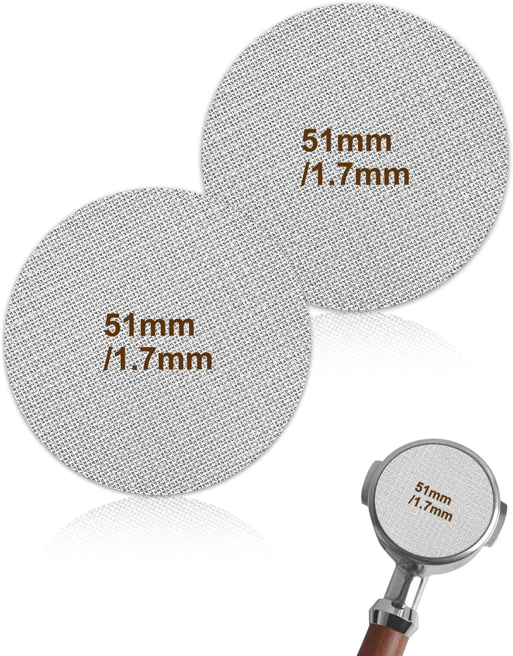 Puck Screen 51mm, Premium 316 Stainless Steel Reusable Espresso Puck Screen Filter - 1.7mm Thickness 150μm for Espresso Portafilter Filter Basket, 2 Pack