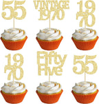 Gyufise 24Pcs 55th Birthday Cupcake Toppers Glitter Cheers to 55 Fabulous Fifty Five Vintage 1970 Cupcake Picks 55th Birthday Wedding Anniversary Party Cake Decorations Supplies Gold