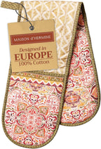 Maison d' Hermine Double Oven Mitts 100% Cotton 7"x35" Double Oven Mitt Heat Resistant BBQ Cooking Gloves with Loop, Baking, Grilling, Home, Kitchen, Handling Hot Pans (Damask)