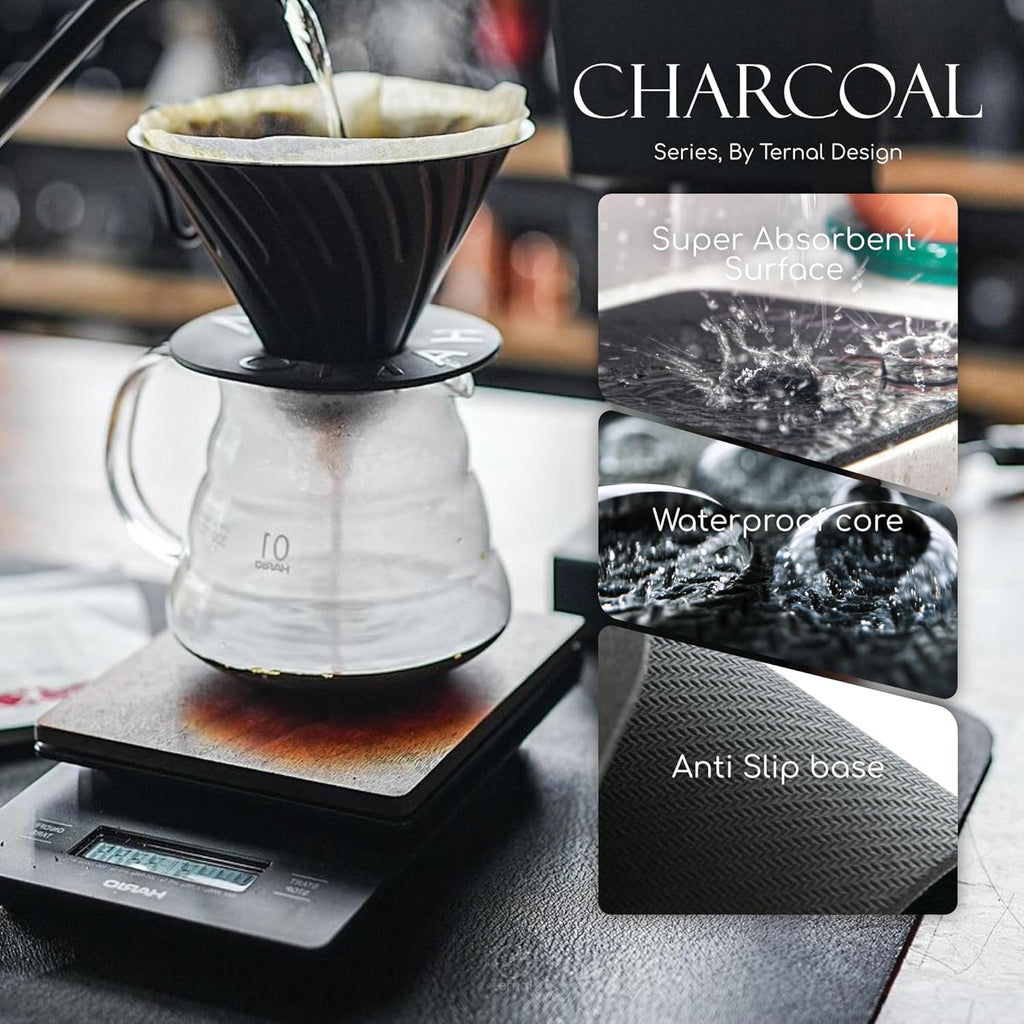 Ternal - Coffee Mat – 19x12 Inch Wet Bar Mat for Countertop | Absorbent, Quick-Dry Dish Drying Pad with Non-Slip Rubber Back | Fits Under Coffee-Maker, Espresso Machine, Dish Rack