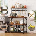 Furologee Kitchen Bakers Rack with Hutch,Coffee Stand with Storage 4 Tiers,Coffee Bar Station with a 31.5 Inch Larger Desktop and 8 S Hooks,Kitchen Microwave Rack for Spices,Pots,Rustic Brown