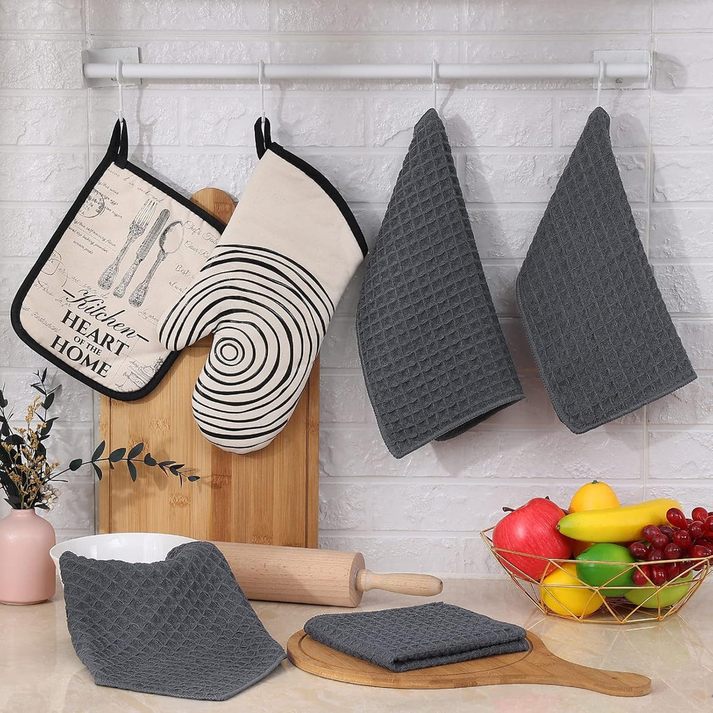 Homaxy Microfiber Waffle Weave Kitchen Dish Cloths, 12 x 12 Inch Ultra Absorbent and Solid Color Dish Towels for Kitchen Fast Drying Dishcloth for Washing Dishes, 6 Pack, Dark Grey
