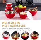 Red Mixing Bowls With Airtight Lids,Stainless Steel Bowl,Salad Bowls 7 Piece Colorful Nesting Bowl Red Kitchen Accessories,Size 7,3.6,2.7,2.1,1.5,1.1,0.8QT Stackable Design