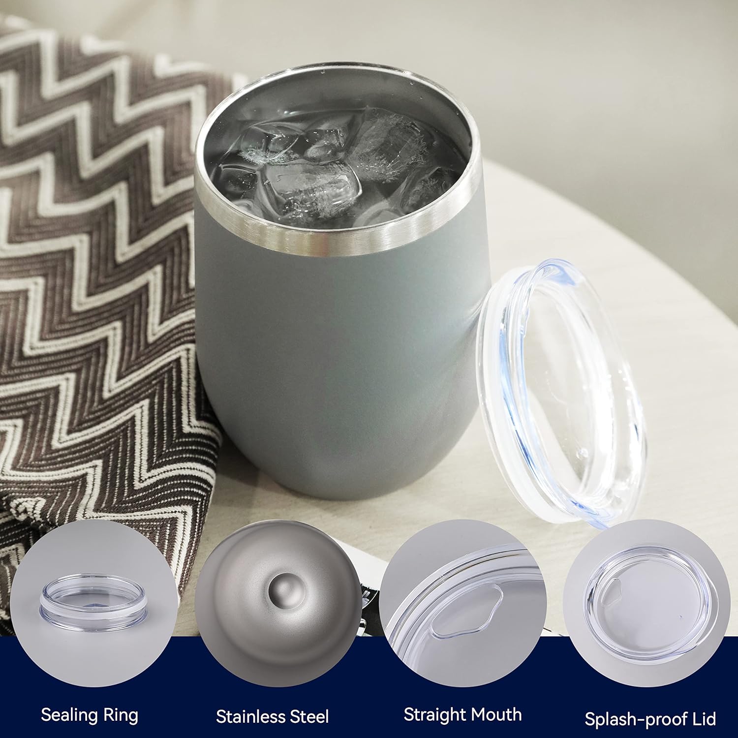 DOMICARE Stainless Steel Wine Tumbler Bulk with Lid, Personalized Insulated Tumblers Set, 12oz Travel Coffee Cups Pack of 8, Gray