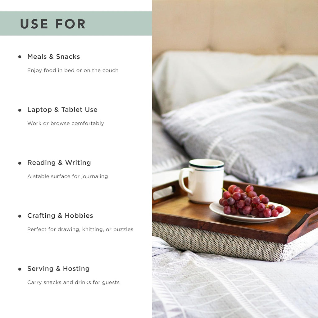 ROSSIE HOME Bamboo Wood Bed Tray, Lap Desk - Set of Two - with Hyacinth Storage Basket - Java - Fits up to 15.6 Inch Laptops - Style No. 70102