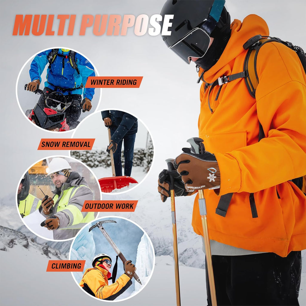HANDLANDY Winter Insulated Work Gloves, 3M Thinsulate Thermal Water-Resistant Gloves for Men Women Touch Screen, Warm Ski Snowboard Cold Weather Gloves (Brown, X-Large)