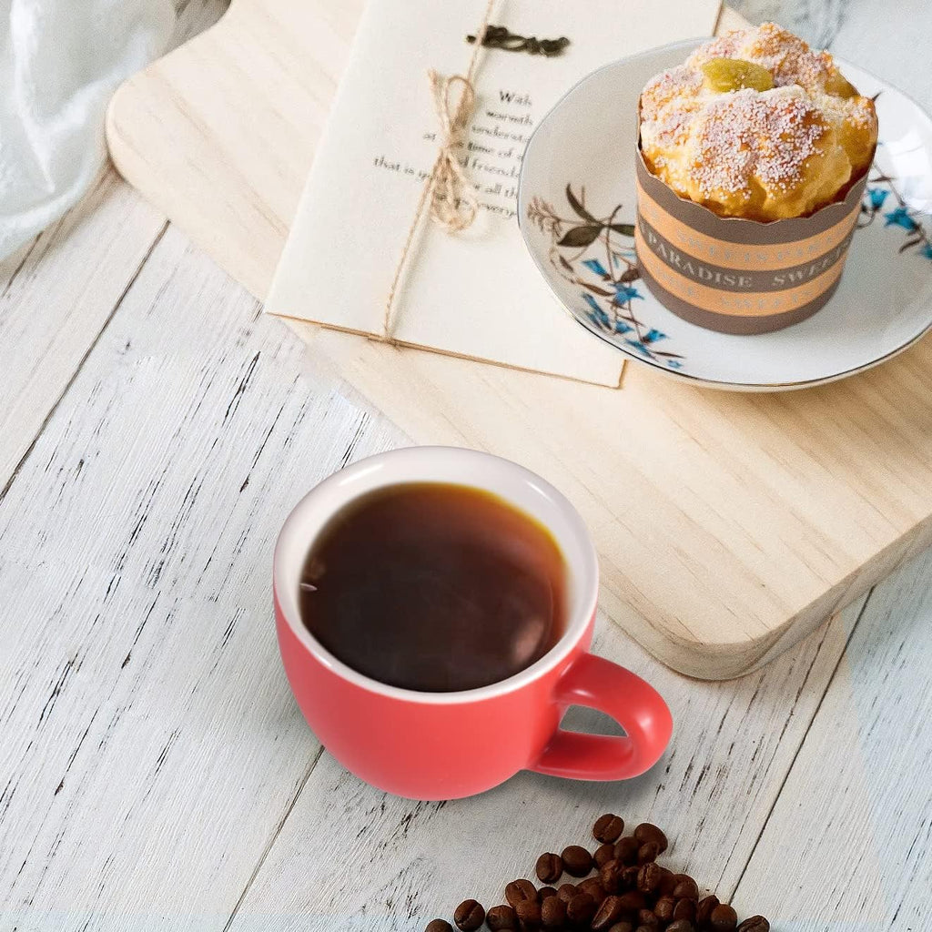 homEdge Mini Procelain Espresso Cup, 3 Ounces / 90 ml Tiny Coffee Mugs Demitasse for Espresso, Tea- Red