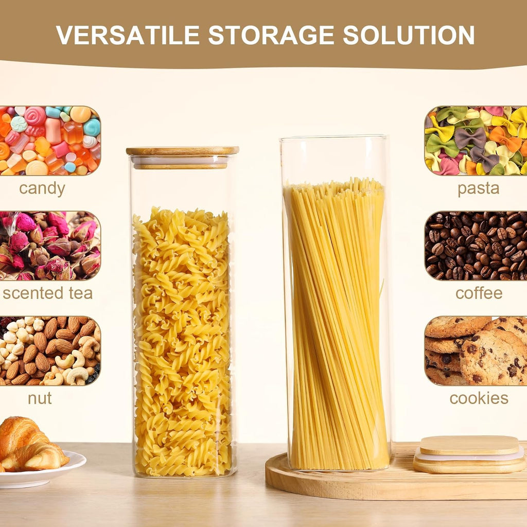 Glass Food Storage Jars with Lids(76oz)Square Set of 3 ,Glass Storage Containers Clear Glass Food Canister with Bamboo Lid Airtight For Serving Tea, Coffee Beans, Flour,Cookie, Cereal,Spice and More