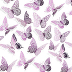 SAOROPEB 3D Butterfly Wall Decor - 48 Pcs, 4 Styles, 3 Sizes, Removable Stickers for Birthday & Party Decorations (Lavender)