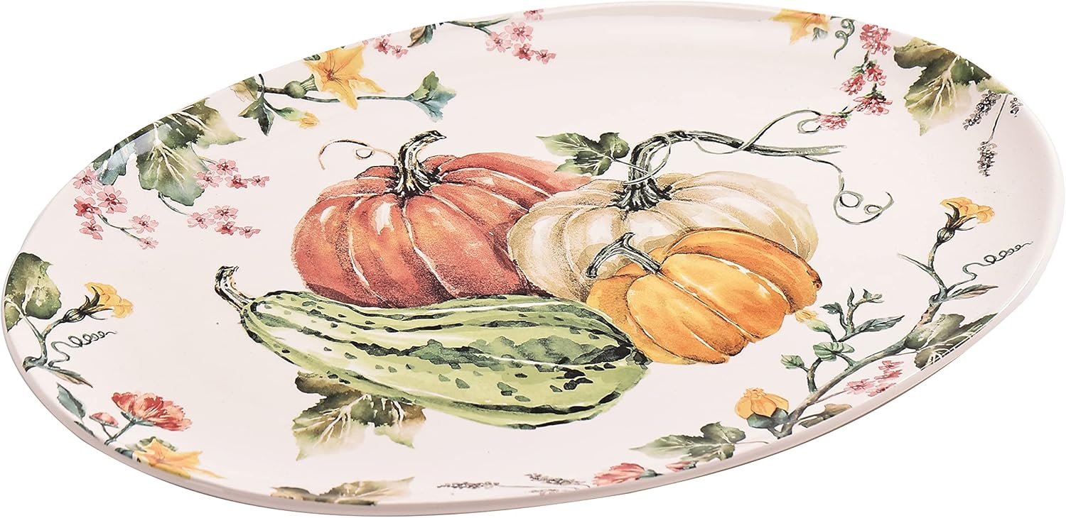 Bico Pumpkin Feast Ceramic 16 inch Oval Platter, Microwave & Dishwasher Safe