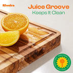 Riveira Teak Wood Cutting Board – Gourmet Teak Grandeur: 20 x 30 Wooden Cutting Board – Natural Wooden Cutting Boards For Kitchen Decorative – Innovative Juice Grooves Teak Wooden Chopping Board