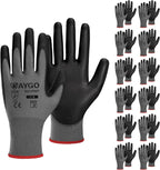 KAYGO Safety Work Gloves PU Coated-12 Pairs KG11PB Seamless Knit Glove with Polyurethane Coated Smooth Grip on Palm & Fingers for Men and Women (Small, Gray)