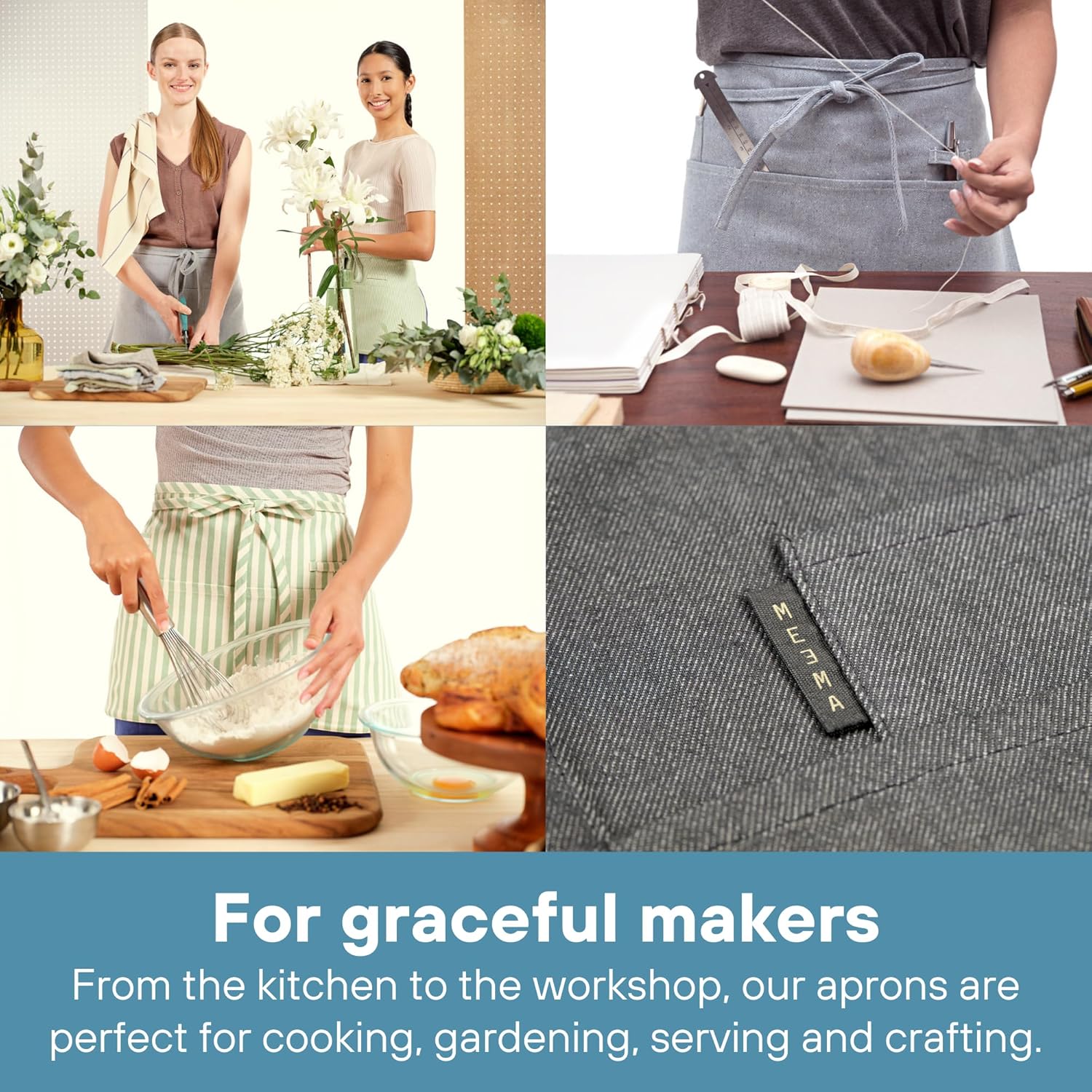 MEEMA Waist Aprons For Women With Pockets | Stylish Server Kitchen Apron Short, 23x13 Inches | Breathable Chef Apron for Cooking | Washable Cooking Aprons