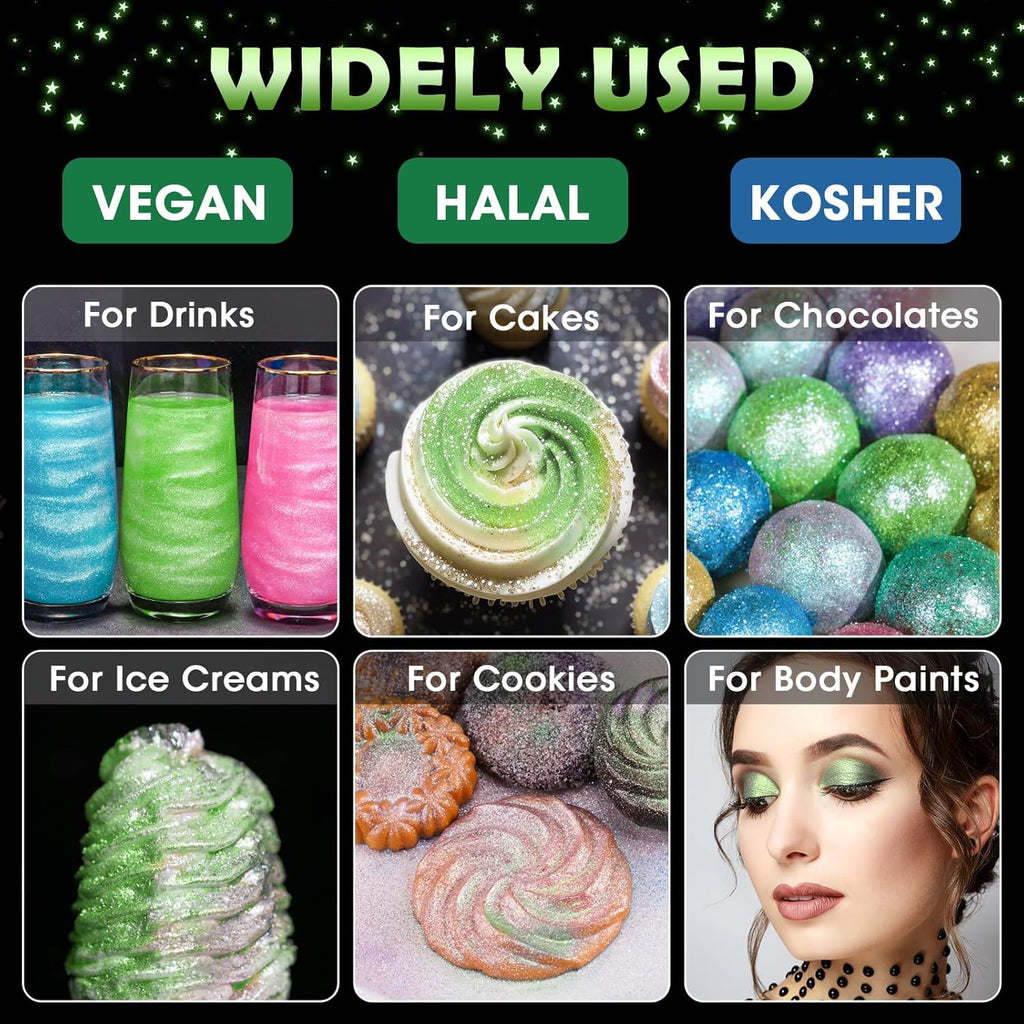 NiHome Edible Food-Grade Glimmer Powder Glitter Luster Dust Metallic Food Decorating Sprinkle Glimmery Dust for Drink Wine Beverage Cake Candy Dessert Bakery Restaurant Vegan (0.18oz/5g, Fruit Green)