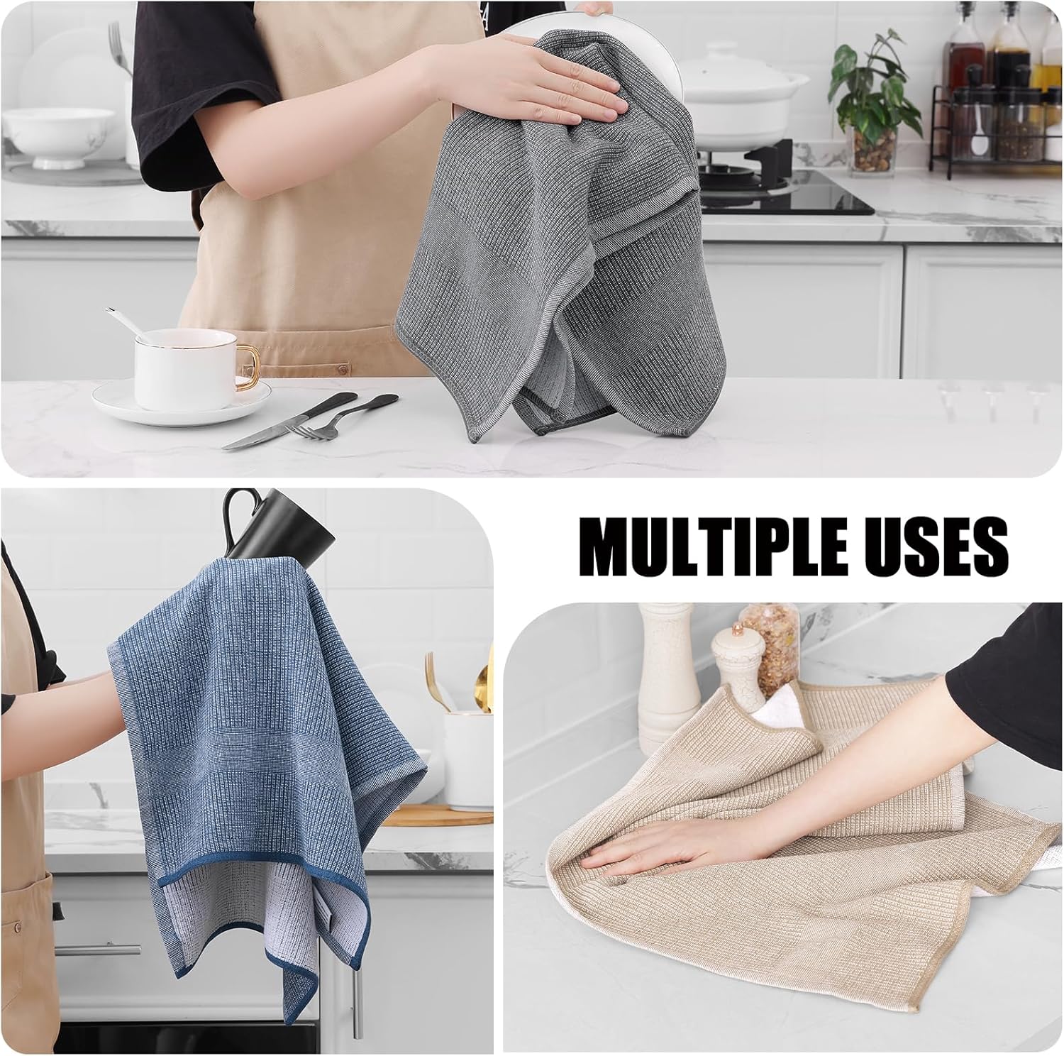 Homaxy Premium Kitchen Towels(18”x 28”, 6 Pack), Large Cotton Kitchen Hand Towels, Flat and Terry Dish Towels, 380 GSM Highly Absorbent Tea Towel Set with Hanging Loop, Multicolor