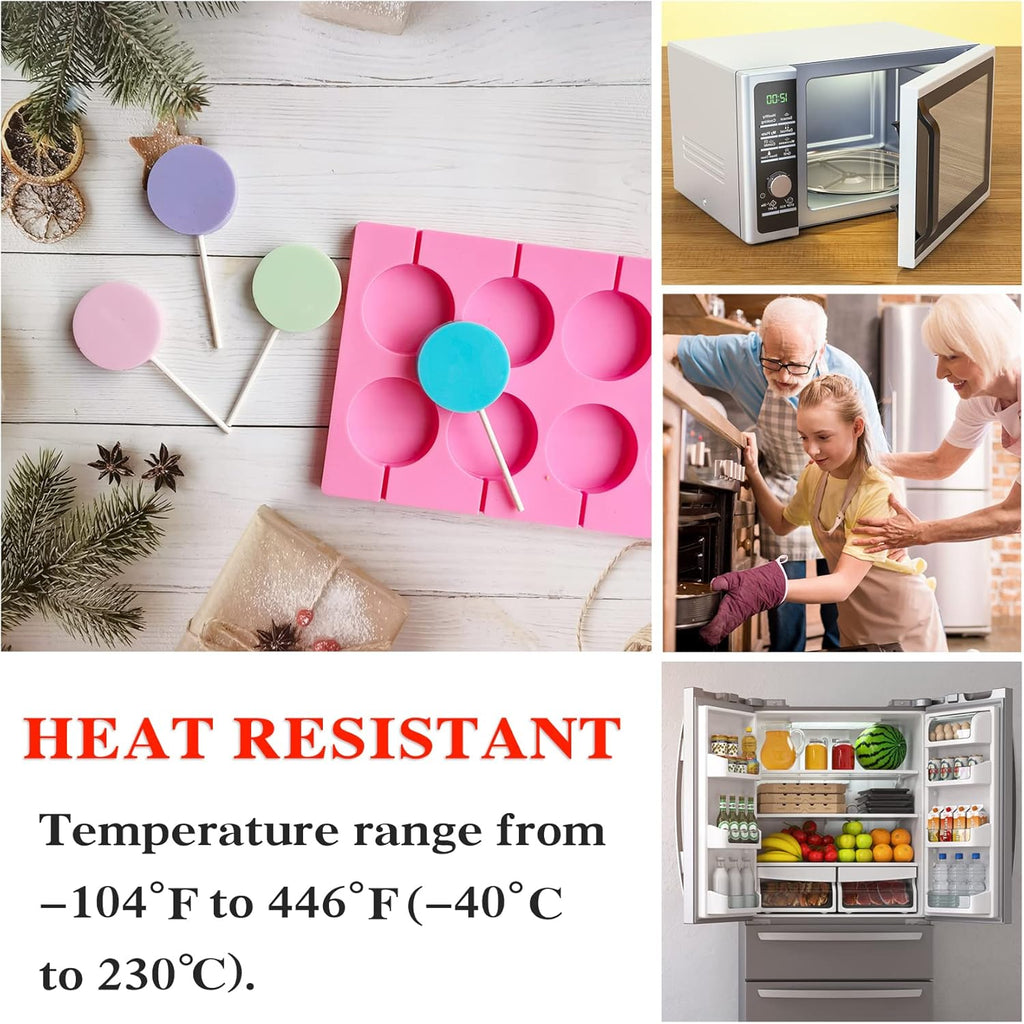 Silicone Lollipop Molds Candy Molds Silicone Sucker Molds Hard Candy Mold & 8 Rounds Nonstick Lollipop Mold With 20 Sticks for Candies,Bread,Jellies,Chocolate,Etc