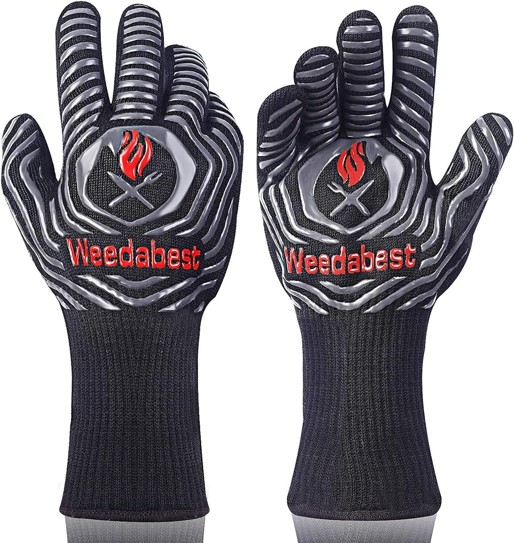 WEEDABEST Hot BBQ Gloves Heat Resistant Kitchen Oven Mitts Professional Long Heat Resistant Cooking Gloves for Grill,Grilling,Smoker,Barbeque,13.5 inch-Gray