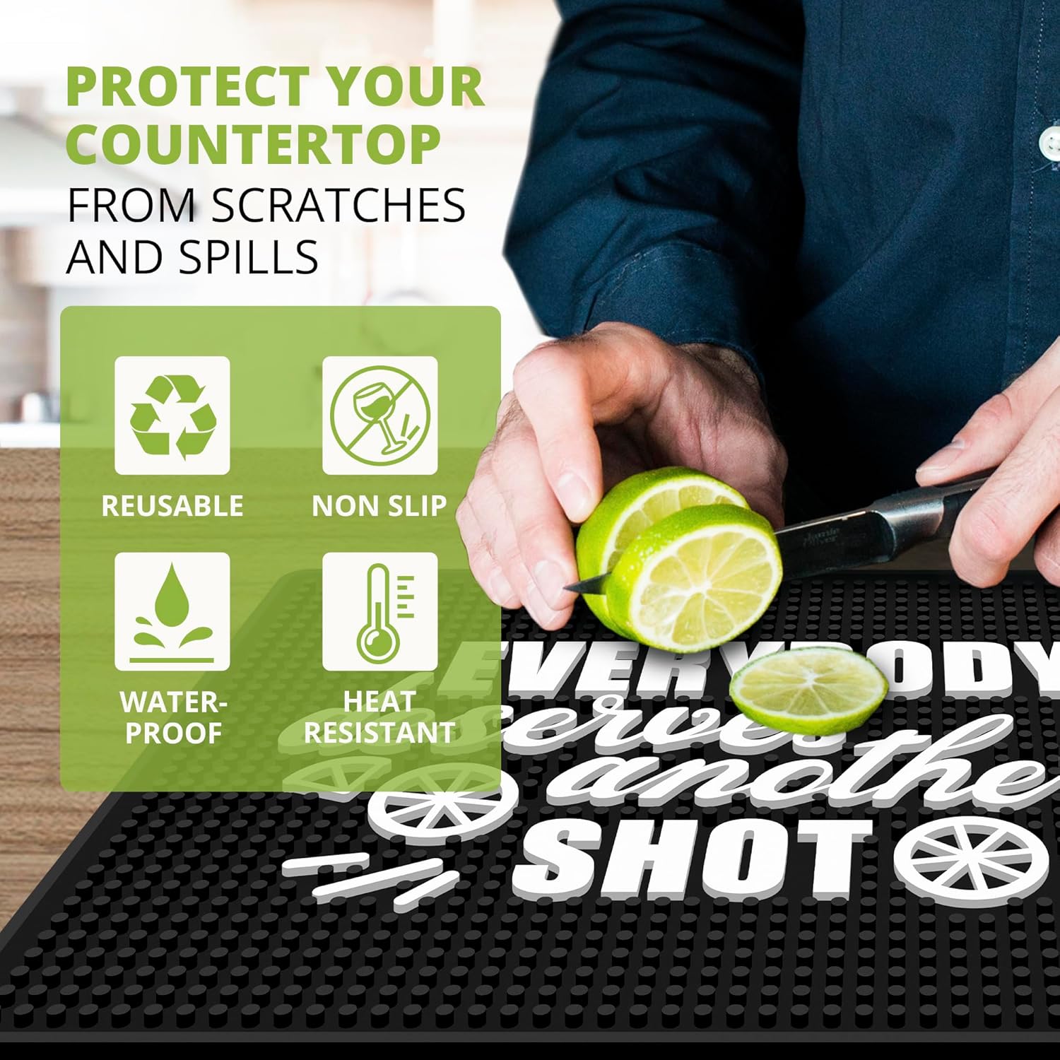 Everybody Deserves Shot Bar Mat for Countertop - Ideal for Bartending & Home Bar Spill-Proof, Durable, Non-Slip Rubber Mat - Large Size 18"x12" - Bar Mats for Home Bar - Thick Rubber Mat
