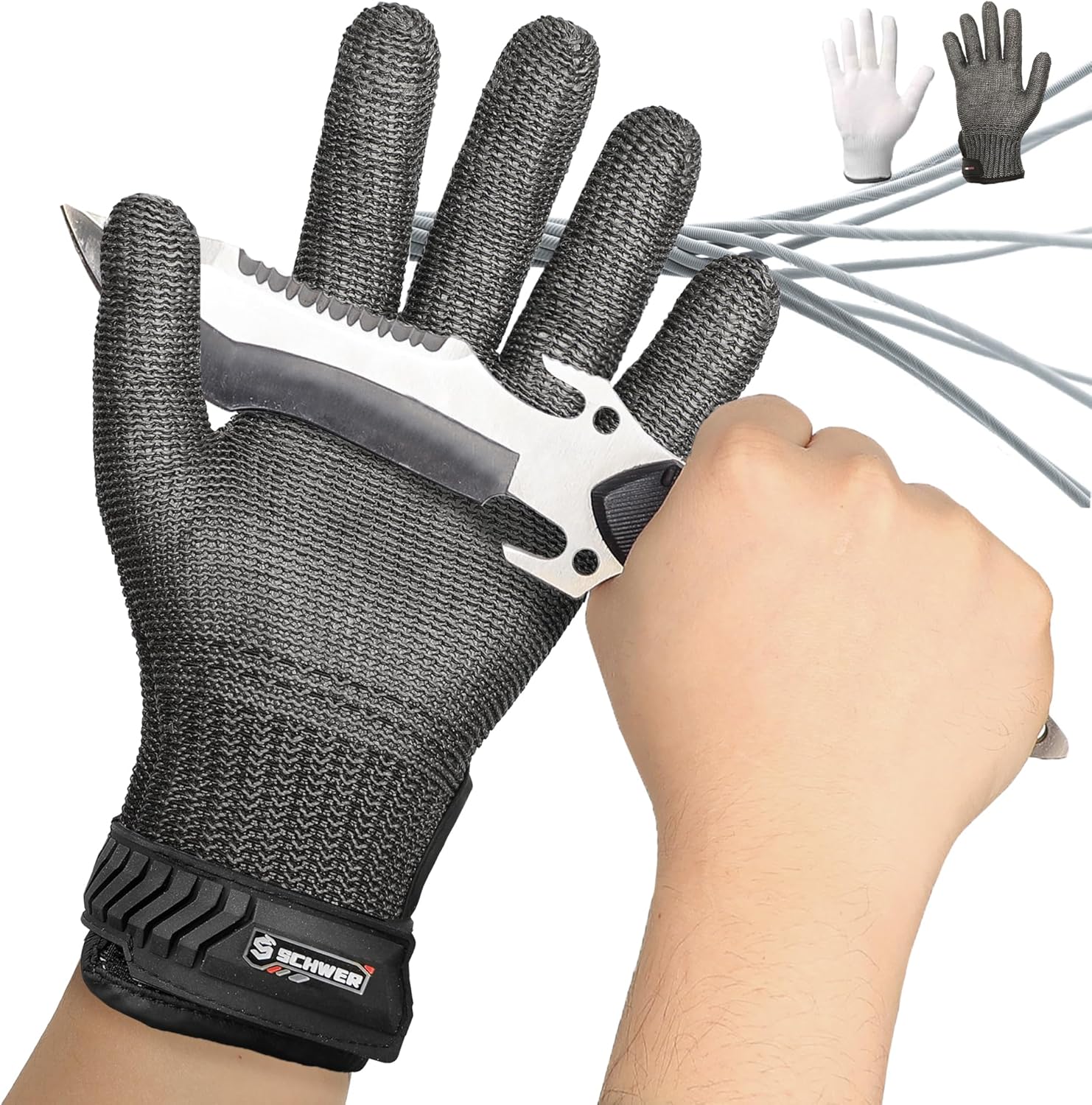 Schwer Ultimate Cut Resistant Gloves Beyond ANSI A9, Reinforced Stainless Steel Glove, Food Grade Mesh Metal Gloves for Butcher Meat Cutting, Oyster Shucking, Mandoline, Non-PFAS, PR1708 (L, 1 PCS)