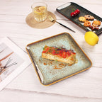 Ceramic Dinner Plates Dish Set,Set of 4,for Lunch snacks -Microwave Oven & Dishwasher Safe,Scratch Resistant,Dinnerware Kitchen Porcelain Serving Dishes,9 inch Square