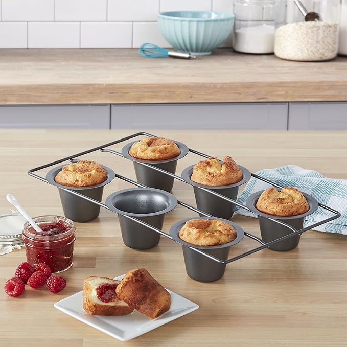 Chicago Metallic 6-Cup Popover Pan, Heavyweight Aluminized Steel with Nonstick Coating, Ideal for Yorkshire Pudding, Muffins, and Popovers