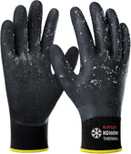 KAYGO Winter Waterproof Work Gloves for Men and Women, 3 Pairs Thermal Insulated Freezer Rubber Coated Gloves,Super Grip,KG160, XL, Black