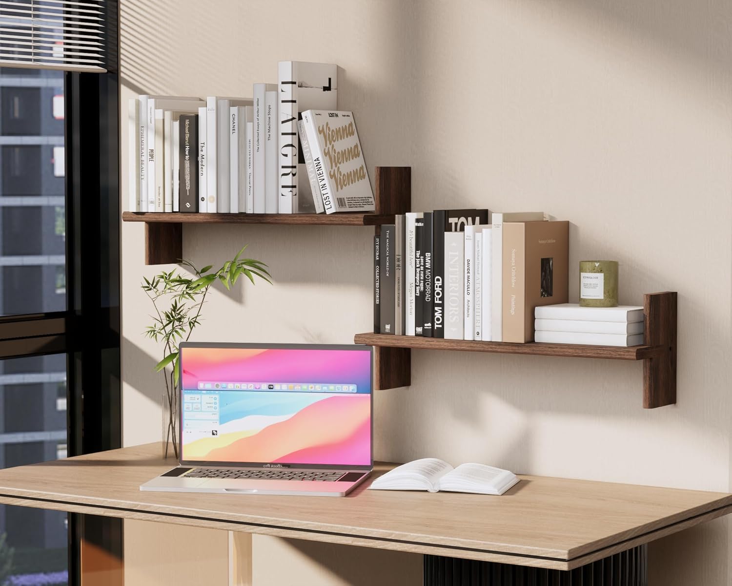 Rustic Floating Shelves – 22.8"x6.7" Solid Wood Bookshelves for Books, Plants, Photos & Decor – Brown Wooden Storage for Bedroom, Living Room, Bathroom, Kitchen