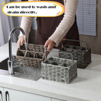 Silverware Holder for Party Plastic Utensil Holder Wicker Silverware Caddy Cutlery Holder with Handle Spoon and Fork Organizer Dark Gray Utensil Caddy for Kitchen Counter