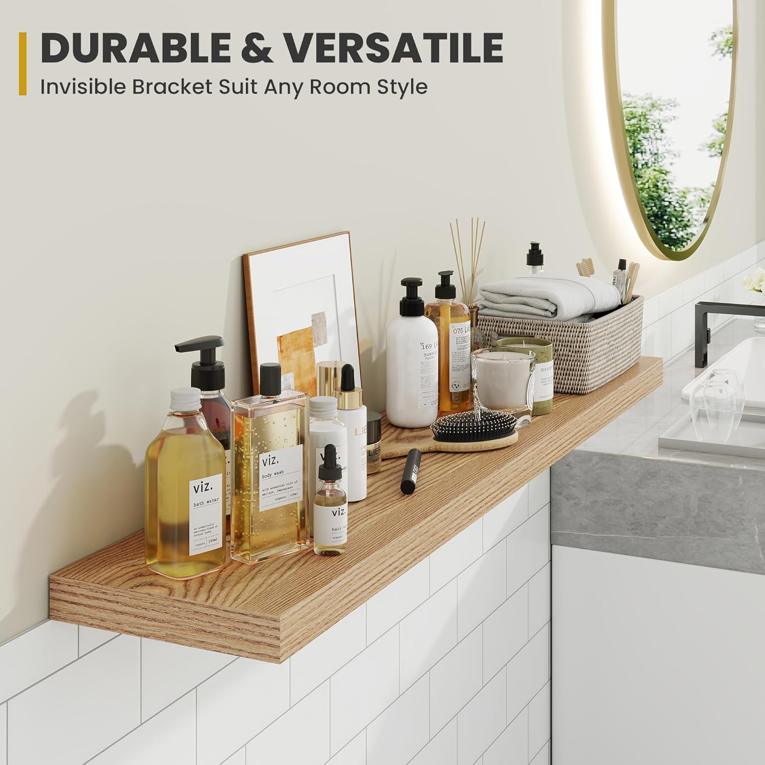 40 Inch Floating Shelves, 9.3" Deep Floating Shelf Wall Mounted, 40" Wall Shelves, Rustic Deep Bookshelf, Large Display Shelves & Storage Shelves for Bedroom, Living Room, Light Brown, Set of 2