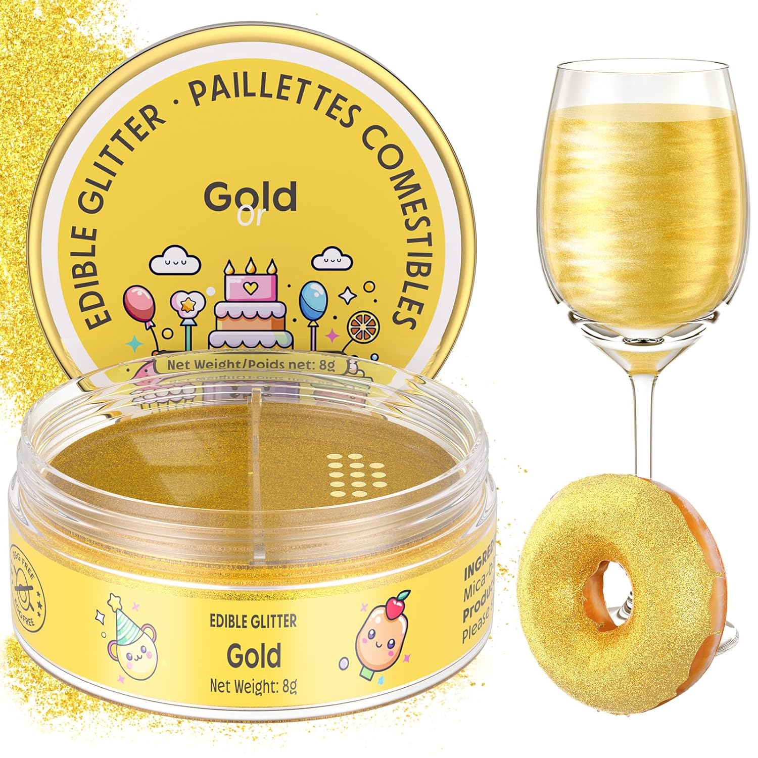 Nomeca Edible Glitter for Drinks Cakes, 8 grams Food Grade Luster Dust Sprinkles Glitter for Cake Decorations, DIY Cocktails, Beverages & Cake Decorating, Dessert Cake Topper (1-Glod)