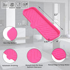 Silicone Bathroom Soap Dishes with Drain Spout-Bathroom and Kitchen Sink Organizer,Sponge Holder,Dish Soap Tray,Perfect for Dispenser,Scrubber,Bottle,Cup on Sink or Counter-Rose 12"×4"