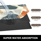 Rnivvi Dish Drying Mat for Kitchen Counter, 16 x 18" Cute Boho Theme Absorbent Heat Resistant Drying Pad with Non-slip Rubber, Coffee Bar Mats for Coffee Machine Dish Rack, Abstract Leaves