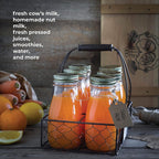 Bormioli Rocco Quattro Stagioni Bottles, Set of 6-13.5 Oz. Clear Glass with Twist Lids for Food Preserving, Beverage Serving, Homemade Gifts, Sauces & Infused Drinks - Airtight, Made in Italy