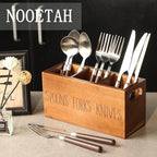 Silverware Holder, Acacia Wooden Small Utensil Caddy for Party , Silverware Organizer for Table Countertop, Wood Fork Spoon Knife Holder (Brown)