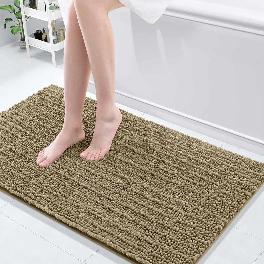 Arotive Luxury Chenille Bathroom Rug Mat, Extra Soft Thick Absorbent Shaggy Bath Rugs, Non-Slip Machine Wash Dry, Plush Bath Mats for Bathroom, Shower and Tub, 47x24, Camel