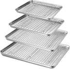 P&P CHEF 16 + 12.5 + 10.4 + 9 Inch Baking Sheet and Rack Set, Stainless Steel Cookie Sheets Oven Baking Pans Trays with Cooling Racks for Cooking & Roasting, Oven & Dishwasher Safe, (8Pcs)