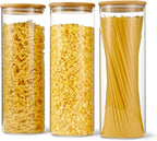 70oz Straight cylindrical Airtight Storage Jars with Bamboo Lid Set of 3 Storage Container Glass Jars, Kitchen Canister for Noodles, Pasta and Coffee beans (‎with Black Lable)
