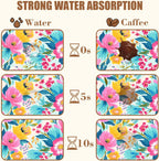Watercolor Floral Dish Drying Mat for Kitchen Counter Coffee Bar Mat Hide Stain Absorbent Rubber Backed Coffee Maker Espresso Machine Accessories 11.8 x 19.7 Inch