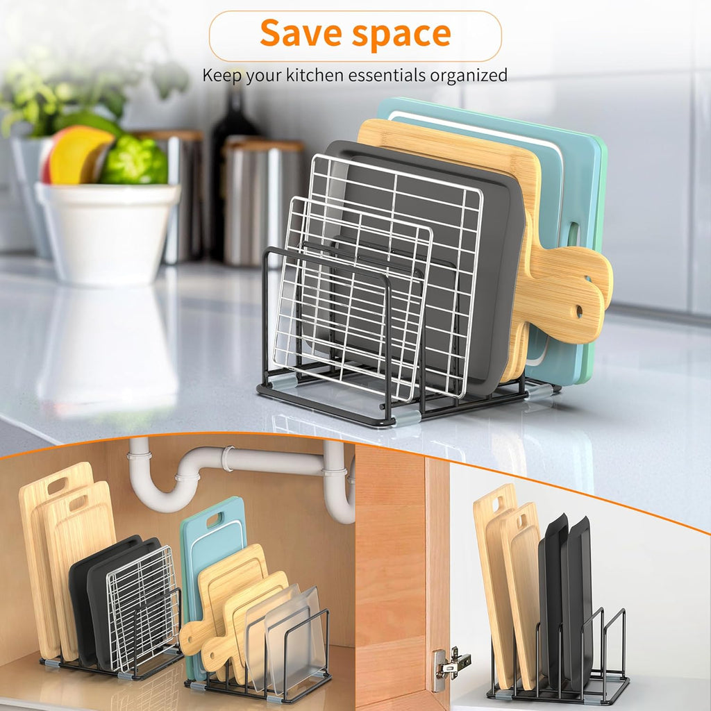 2-Pack Medium Black Cutting Board Racks, Kitchen Cabinet Organizer, 5 Tiered Shelves for Baking Trays, Cutting Boards, Cookie Sheets, Muffin Pans