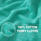 Homaxy 100% Cotton Terry Kitchen Towels(Turquoise, 13 x 28 inches), Checkered Designed, Soft and Super Absorbent Dish Towels, 4 Pack