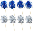 Ephlyn 30Pcs Foil Firework Cupcake Toppers Party Birthday Cake Toppers Supplies Sparkle Tinsel Cocktail Fruit Toothpick for Birthday Wedding Graduation Party Supplies Dark Blue Silver