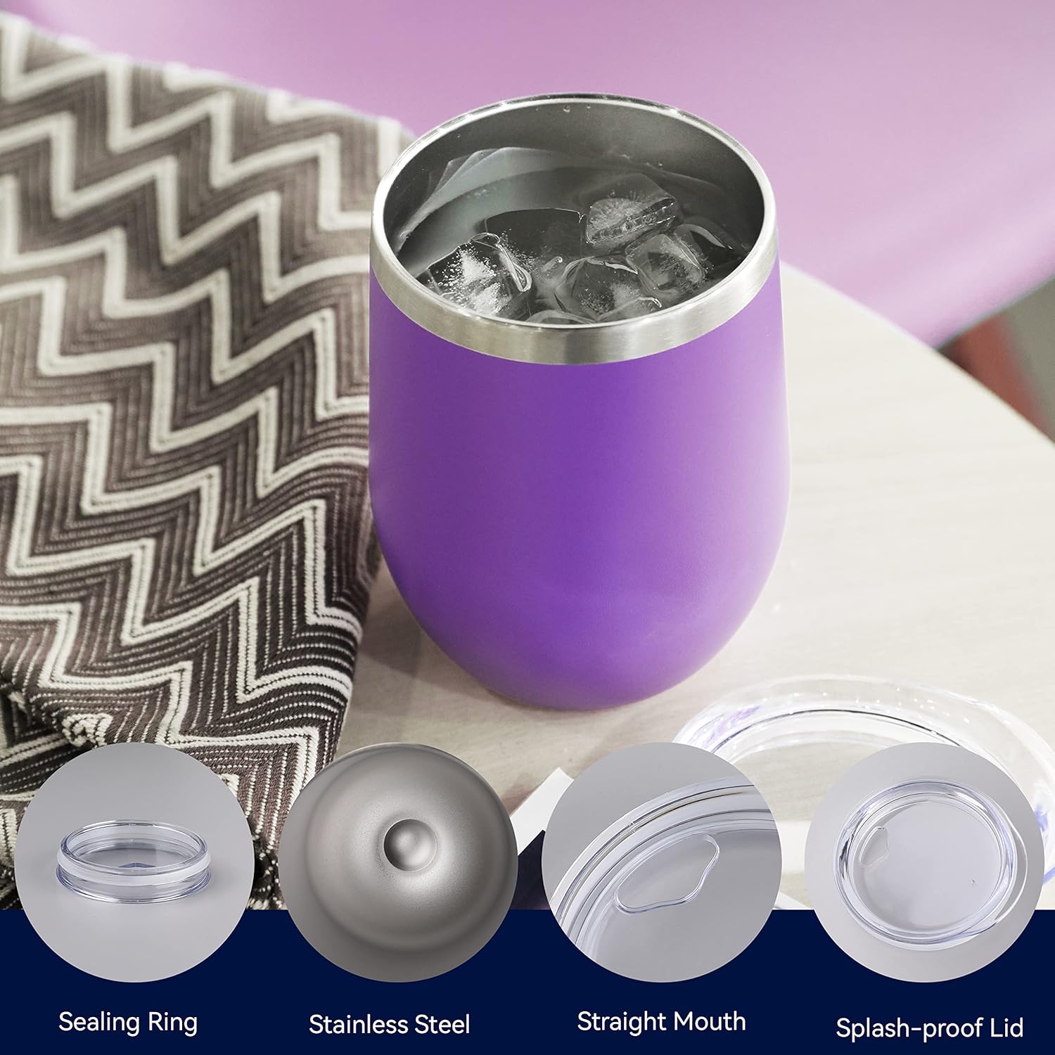 DOMICARE Stainless Steel Wine Tumbler Bulk with Lid, Personalized Insulated Tumblers Set, 12oz Travel Coffee Cups Pack of 16, Purple
