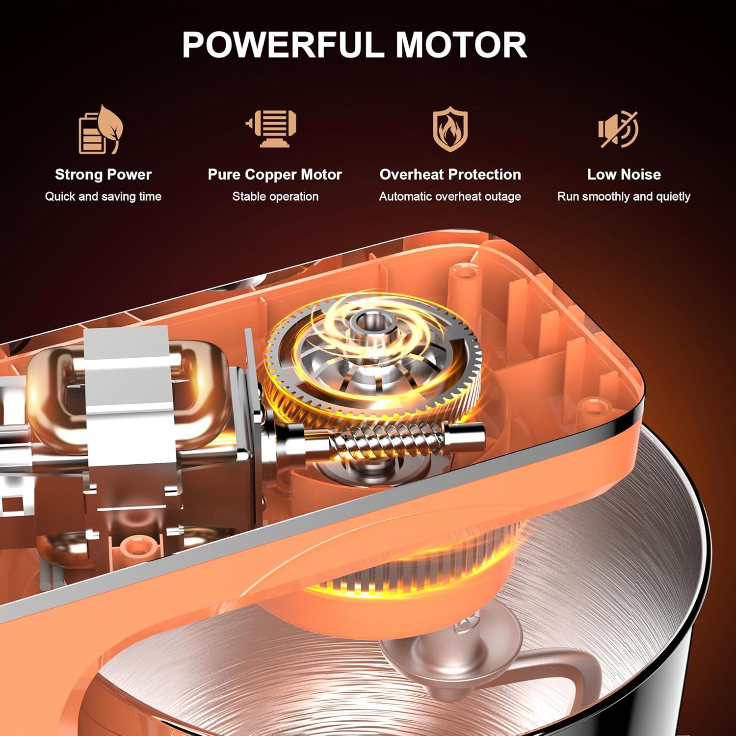 10-Speed Stand Mixer with 8-in-1 Splash Guard, Tilt-Head, 6QT Stainless Steel Bowl+Dishwasher-Safe Dough Hook/Whisk/Beater/Spatula for Baking Bread, Cakes, Cookies, Orange