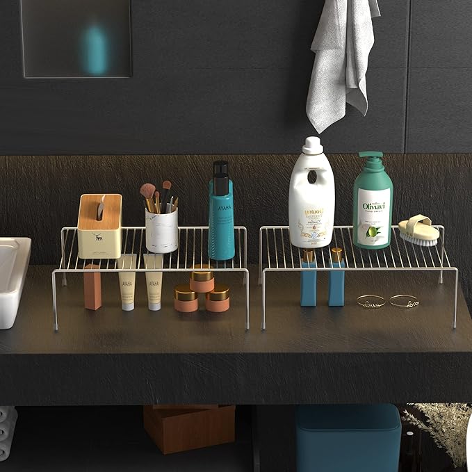 Redrubbit 2 Pack Large (15.7 x 9. 4 Inch) Cabinet Storage Shelf Rack, Rustproof Kitchen Counter and Cabinet Shelf, Storage Rack Organizer for Kitchen, Fridge, Cabinet, Bathroom, Chrome